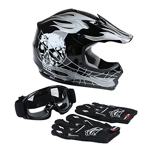 XFMT DOT Youth Kids Motocross Offroad Street Dirt Bike Helmet W/Goggles Gloves ATV Mx Skull Helmet