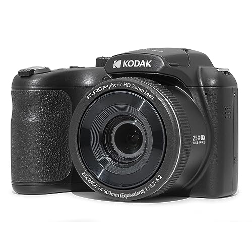 KODAK PIXPRO AZ255-BK 16MP Digital Camera 25X Optical Zoom 24mm Wide Angle Lens Optical Image Stabilization 1080P Full HD Video 3' LCD Vlogging Camera (Black)