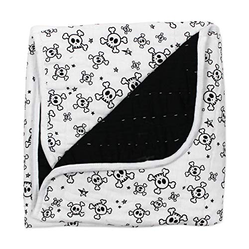 HonestBaby Quilted Baby Blankets Reversible Organic Cotton for Infant Boys, Girls, Unisex, Tossed Skulls/Black, One Size