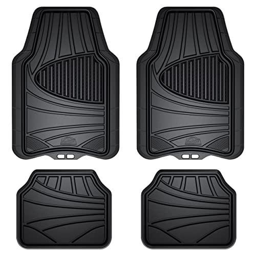Armor All 4-Piece Rubber Floor Mats, All-Weather Protection, Universal, Trim to Fit Front, Rear, Full Coverage Custom Fit Mats for Cars, Trucks, SUVs Black