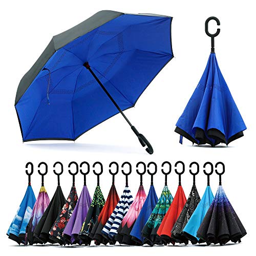 SIEPASA Spar. Saa Double Layer Inverted Umbrella with C-Shaped Handle, Anti-UV Waterproof Windproof Straight Umbrella for Car Rain Outdoor Use