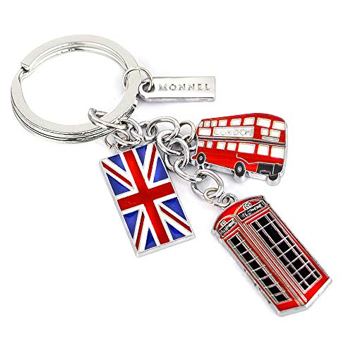 Monnel Red London Bus Flag Phone Box Metal Charms Keychain with Velvet Bag Z148-E