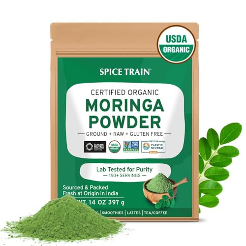 Organic Moringa Powder (14oz) USDA Organic, Halal, Gluten Free, Non-GMO | Moringa Oleifera Leaf Powder - Perfect for Smoothies, Drinks, Tea & Recipes | Packed in Resealable Zip Lock Pouch