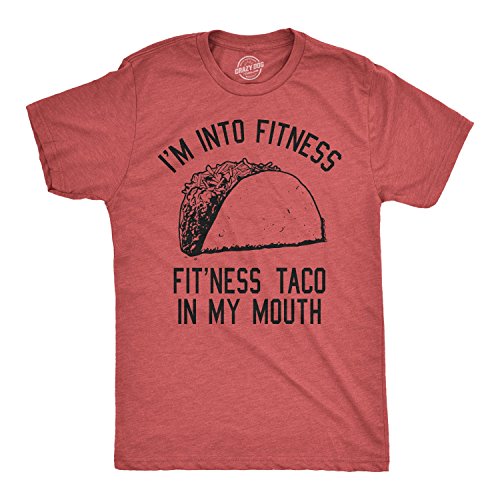 Crazy Dog Mens Graphic Novelty T Shirt I'm Into Fit’Ness Taco in My Mouth Taco Tuesday Tee Cinco de Mayo Funny Gym Shirt for Men Heather Red XL