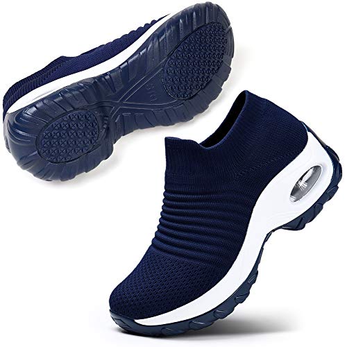 STQ Women's Running Shoes Super Lightweight Air-Permeable Mesh Sports Shoes Leisure Shoes Navy, 7.5