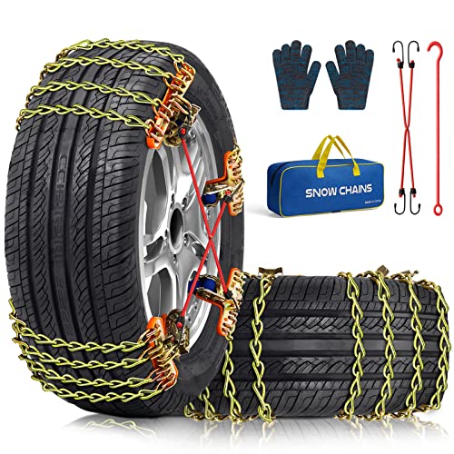 QIYISS Tire Chains, 8 Pack Snow Chains for Car SUV Pickup Trucks, for Tire Width 195-265mm(7.7-10.4 inch), Adjustable Portable Universal Emergency Thickening Anti-skid Chains