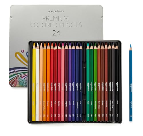 Amazon Basics - Premium Colored Pencils, Soft Core, 24 Count (Pack of 1), Multicolor