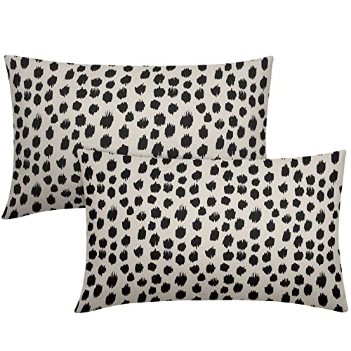 Polka Dot Throw Pillow Covers 12x20 Set of 2 Black Cream Throw Pillows Boho Design Brush Strokes Decorative Outdoor Pillowcase Square Cushion Cover Linen Pillow Case for Home Sofa Couch Bed