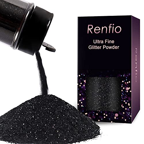 Renfio Ultra Fine Glitter Powder Metallic Resin Glitter 2.11 Oz (60g) PET Flakes Crafts Sequins 1/128' 0.008' 0.2mm Epoxy Chips Flakes for Tumblers Slime Decoration - Deep Black