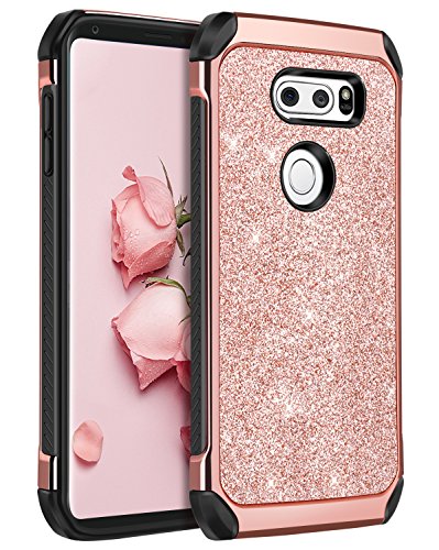 LG V30 Case, LG V30+ Case, LG V35 ThinQ Phone cases, LG V30S ThinQ Cell Phone Case, BENTOBEN Slim 2 In 1 Glitter Bling Sparkly Cover, Heavy Duty Shockproof Protective Cases for Women, Gilrs, Rose Gold