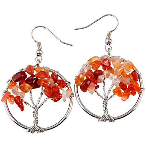 SUNYIK Carnelian Stone Dangle Earrings for Women(Silver Plated)