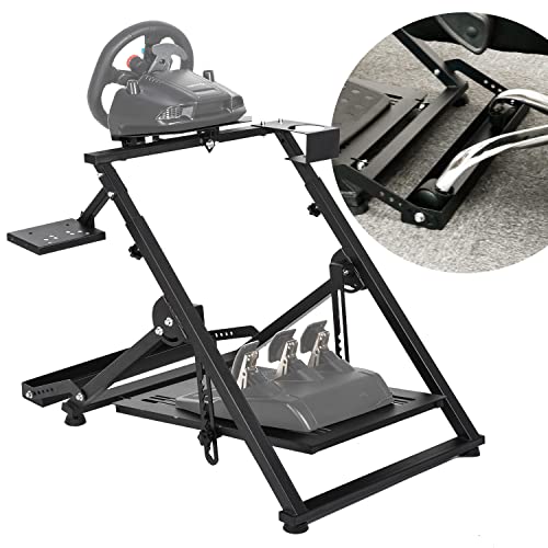Anman Sim Racing Wheel Stand with Fixed Gaming Chair for Logitech G25 G27 G29 G920 G923 Fanatec Thrustmaster Racing Simulator Foldable Tilt-Adjustable Steering Wheel Stand,Wheel & Pedal Not Included