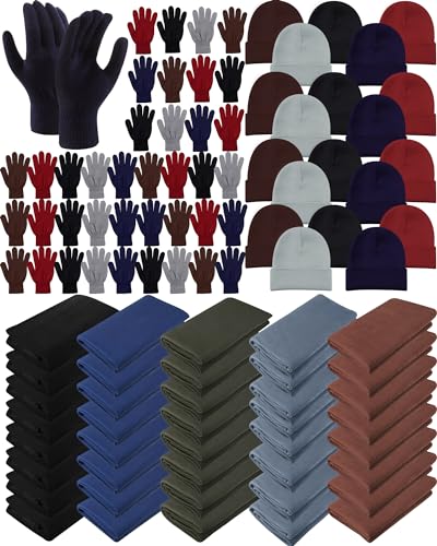 Ramede 120 Pcs Homeless Care Package Supplies Bulk Kit of Fleece Blankets, Winter Beanies and Gloves Combo Include 40 Throw Blanket, 40 Adult Beanies, 40 Winter Gloves Warm Gift for Men Women Teens