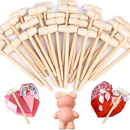 Mini Wooden Hammers for Chocolate, Caffox 30Pcs Small Wooden Mallets for Breakable Chocolate Heart, Toy Mallets for Kids, Crafts and Party Game Props