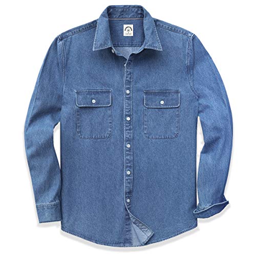 Dubinik Denim Shirt Men Mens Denim Shirts Long Sleeve Mens Denim Button Down Shirt Cotton Regular Fit Casual Work Shirts