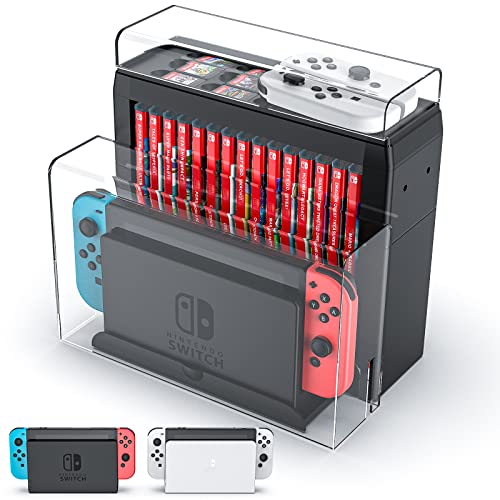 MANMUVIMO Switch Acrylic Dust Game Storage Stand for Nintendo Switch/OLED Multifunctional Storage Stand Kit Switch Game Organizer Station Switch Display Cover Acrylic Switch Game Card Case