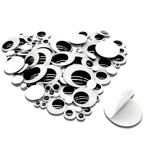 TOAOB 100pcs Plastic Googly Wiggle Eyes Self-Adhesive Round 6mm to 35mm White Sticker Eyes for DIY Crafts Scrapbooking Decoration