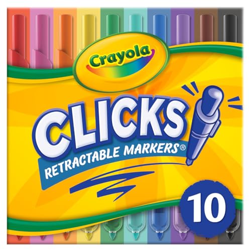 Crayola Clicks Retractable Tip Markers (10ct), Washable Art Marker Set, Coloring Markers for Kids, Gift for Girls & Boys, 3+
