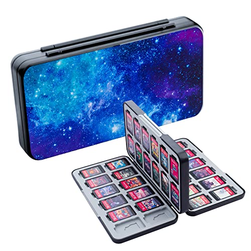 RHOTALL Game Card Case for Nintendo Switch/OLED/Lite, Storage Card Box with 48 Game Cards Cartridge and 24 SD Cards Slots, Switch Games Holder with Magnetic Design - Starry sky