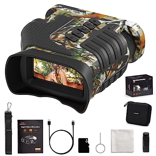 WOSPORTS Night Vision Binoculars, 1315FT 4K Night Vision Goggles for Adults, 10X Optical Zoom, 8X Digital Zoom, Rechargeable NVG with 3'' Screen and 32GB TF Card - Bird Watching, Hunting, Photo, Video