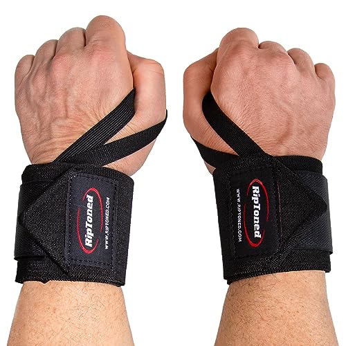 Rip Toned Wrist Wraps, Wrist Wraps for Weightlifting, Men & Women - Wrist Support Wraps for Weight Lifting, Strength Training, Powerlifting & Bodybuilding - 18' Black Stiff Fit