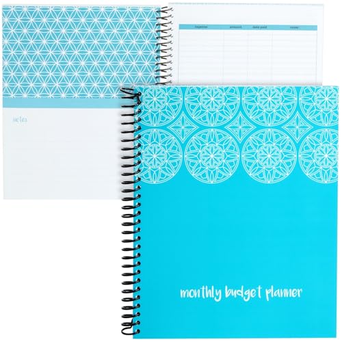 Blue Monthly Budget Planner, Bill Organizer with 24 Pockets for Receipts, Home Expense Tracker (8x10 In)