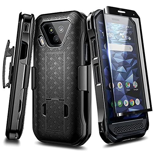 NZND Case for Kyocera DuraForce Ultra 5G UW (E7110 Verizon) with Tempered Glass Screen Protector, Belt Clip Holster Shell, Ultra Slim Thin Cover w/Built-in Kickstand Shockproof Case -Black