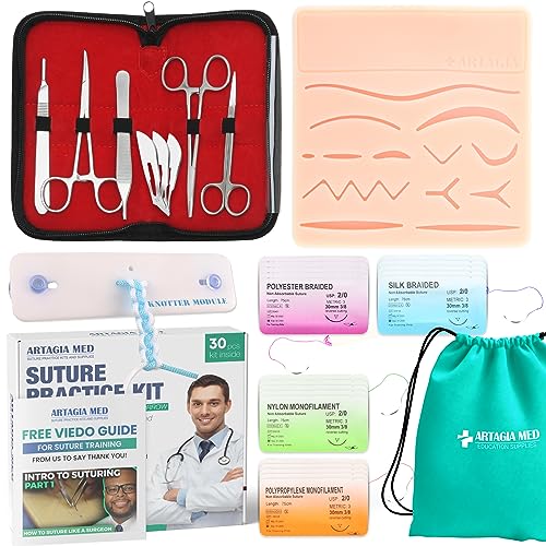 Complete Suture Kit | Suture Assisting Device | Including Large Silicone Pad, Suture Threads, Tool Kit and Knot Board | Latest Generation Model