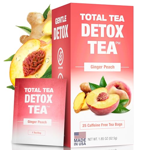 Total Tea SIimming Detox Tea Caffeine Free - 25 Day Detox Tea - Herbal SIim Tea with Chamomile, Hibiscus Tea & Ginger Root for Colon Cleanse – Natural Herbal Ginger & Peach Tea for Digestive Health