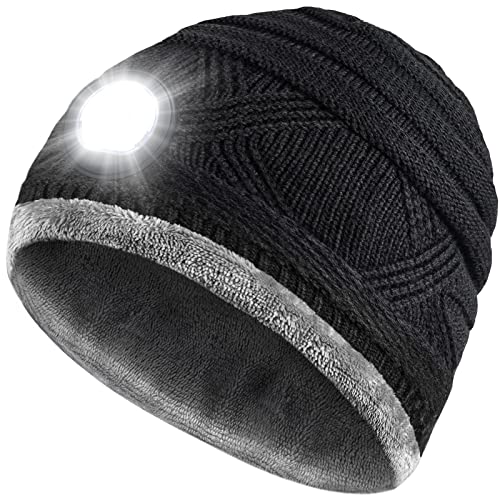 Beanie Hat with Light Men Gifts - Stocking Stuffers for Men Women LED Headlamp Hats Cap Rechargeable for Running Hunting Camping Walking Cool Tech Gadgets for Men Dad Grandpa Teen Boys Black