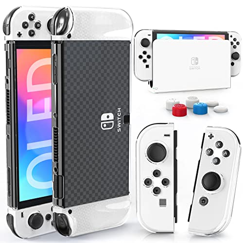 HEYSTOP Case Compatible with Nintendo Switch OLED Model 2021, Dockable PC Protective Cover with Comfortable TPU Joy-Con Grip Case and 6 Thumb Stick Caps