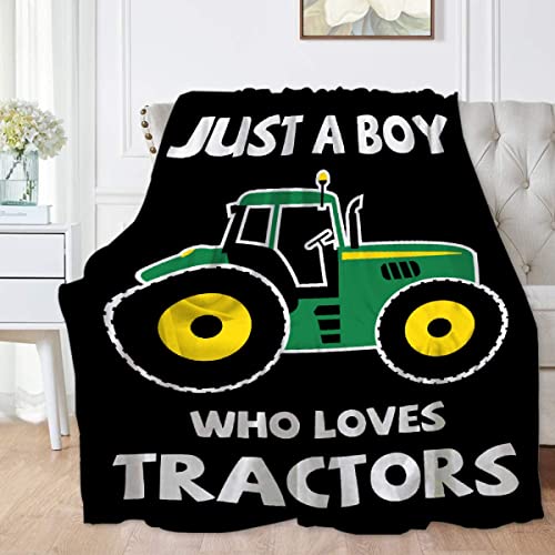 Just A Boy Who Loves Tractors Flannel Throw Blanket, Lightweight Comfortable Soft & Warm Micro Fleece Bed Couch Living Room Blanket for Kids Adults—All Season X-Small 40x30In (Toddler) Pet