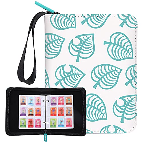 495 Pockets Binder Holder for Animal Crossing Mini Amiibo Cards, 1.3'x1' ACNH NFC Tag Game Cards Carrying Case (Leaf, Plus)