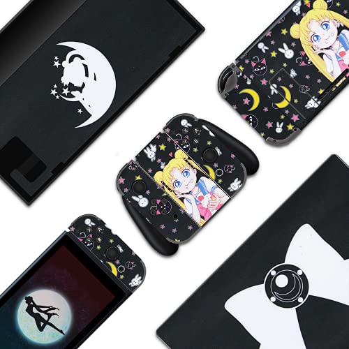 BelugaDesign Moon Anime Switch Skin | Cute Pastel Sticker Wrap Vinyl Decal | Magic Girls Bow Anime Kawaii Japanese Cartoon l Compatible with Nintendo Switch (Switch Standard, Black)