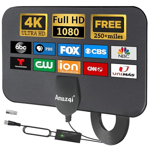 TV Antenna Indoor - 250+ Miles Long Range, 4K Digital TV Antenna for Local Channels - HD TV Antenna with Signal Amplifier and 16.4FT Coax Cable - Work for All Types TV