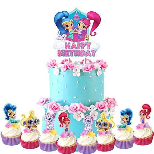 Shimmer Cake Cupcake Toppers Set Girl Theme Birthday Supplies Favors Topper Decorations_AB