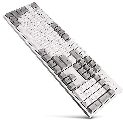 DURGOD Typewriter Mechanical Keyboard with Cherry MX Blue Switches (PBT Keycaps) Type C Interface 104 Keys(Anti-Ghosting) for Typists/Gamer/Office/Home(White,ANSI/US)