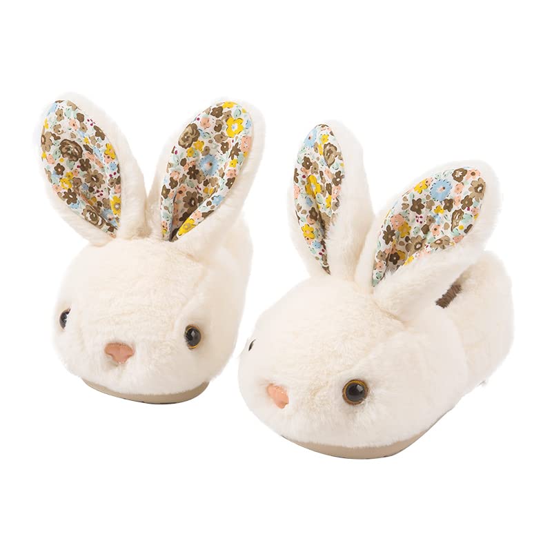 Girls Toddler Slippers Boys House Shoes for Little Kids Cute with Bunny Design Plush Todndoor Slippers Non-Slip White 7-8 Toddler