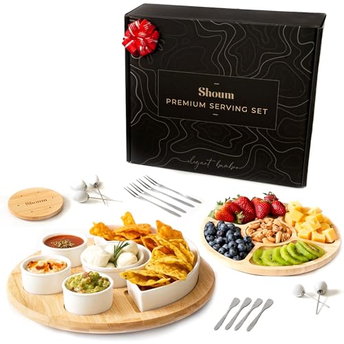 Shoum Chip and Dip Serving Set with Lazy Susan, Serving Platter, Serving Trays for Entertaining, Chips and Dip Serving Dish, Chip and Dip Bowl, Hosting Essentials, House Gifts, Best 50 Dollar Gifts