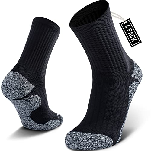 SITOISBE Cushioned Compression Unisex Mid-crew Socks 4-Pack, Large, Black