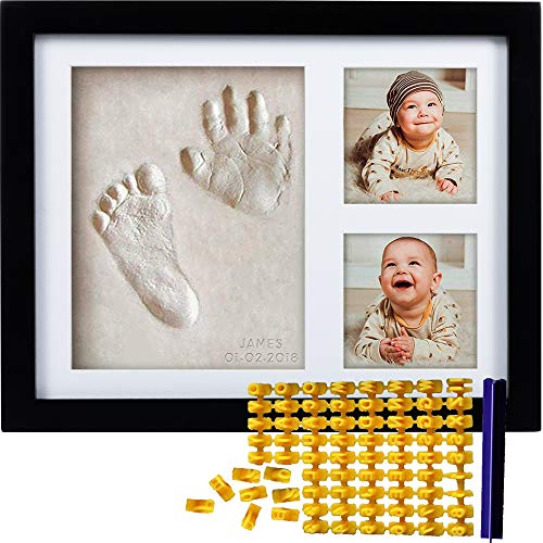 Co Little Baby Handprint & Footprint Kit (Date & Name Stamp) Clay Hand Print Picture Frame for Newborn - Best New Mom Gift - Foot Impression Photo Keepsake for Girl & Boy - White Feet Imprint Mold