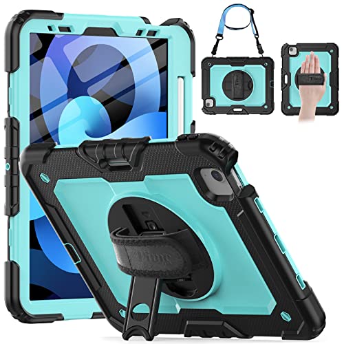 Timecity iPad Air 4/5 Case 10.9 Inch 2020/2022 iPad Air 4th/5th Generation Case with Screen Protector/Swivel Kickstand/Hand Strap/Pencil Holder Cover for iPad Air 5th/4th Generation 10.9'', Light Blue