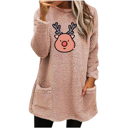 JDHUFEI Ugly Christmas Sweaters for Women Fashion Crewneck Sweatshirts Loose Fit Long Sleeve Pullover Double-Faced Velvet Top