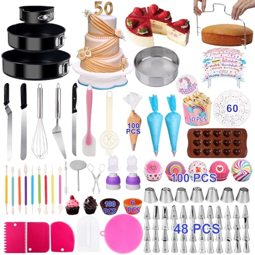Cake Decorating Kits 567 PCS Baking Set with Springform Pans Set, Rotating Turntable, Decorating Tools, Cake Baking Supplies for Beginners and Cake Lovers