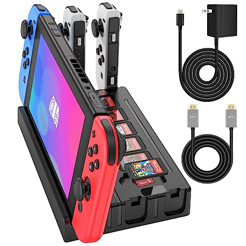 BSSING TV Dock Station with Joycon Charger Suitable for Switch/Switch OLED,Switch Docking Station Support 4K HDMI Output,Storable 6 Game Card,6 TF Cards,with 15V/2.6A Power Adapter and HDMI Cable