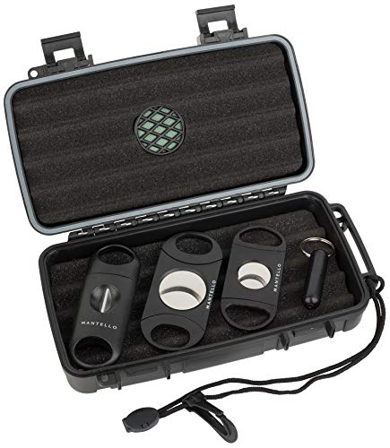 Mantello Cigars Travel Cigar Humidor Case - Cigar Case with 2 Ring, V-Cut & Punch Cutters - Waterproof & Airtight - Holds 5 Cigars- 5-Piece Cigar Accessories Cigar Gifts for Men