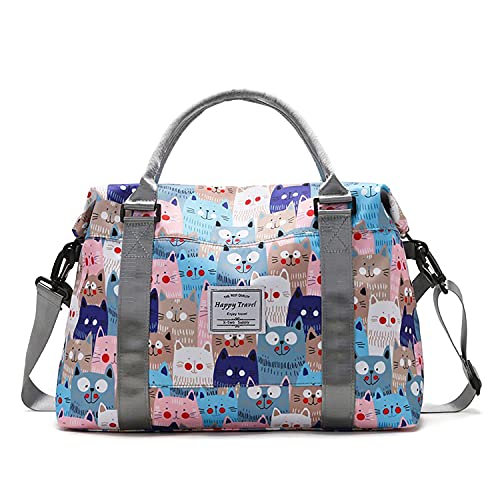 NRW Travel Duffle Weekender Overnight Bag Gym Tote with Dry and Wet Separated Pocket for Women Girls Shoulder Workout Bag Water Resistant (cute cats)(023)
