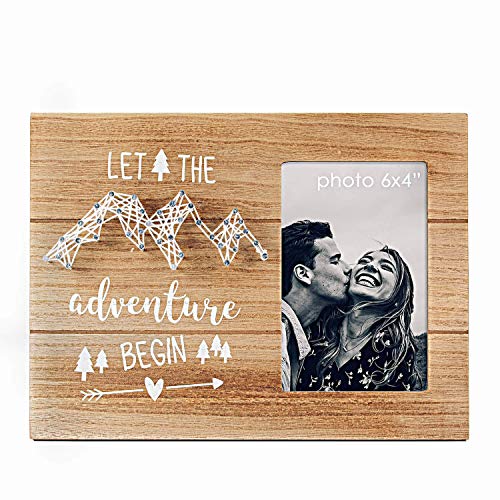 VILIGHT Engagement Gifts for Friends - Congratulation Presents for Newly Engaged Couples - Let The Adventure Begin Rustic Picture Frame for 4x6 Photo