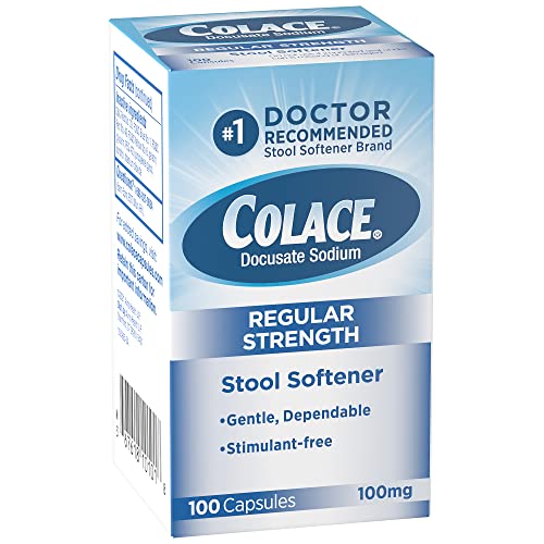 Colace Regular Strength Stool Softener 100 mg Capsules 100 Count Docusate Sodium Stimulant-Free for Gentle, Dependable Occasional Constipation Relief