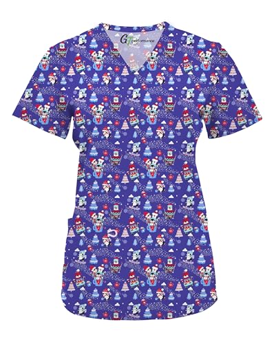 Green Town Womens Medical Nursing Holiday Print Scrub Top GT Performance-Stay Cool Penguins-Large